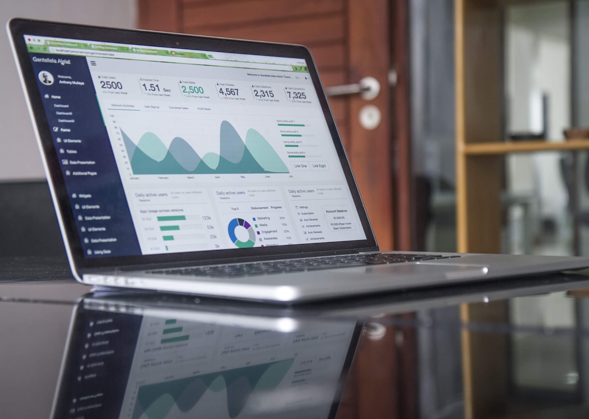 Persona analizando gráficas financieras en una laptop